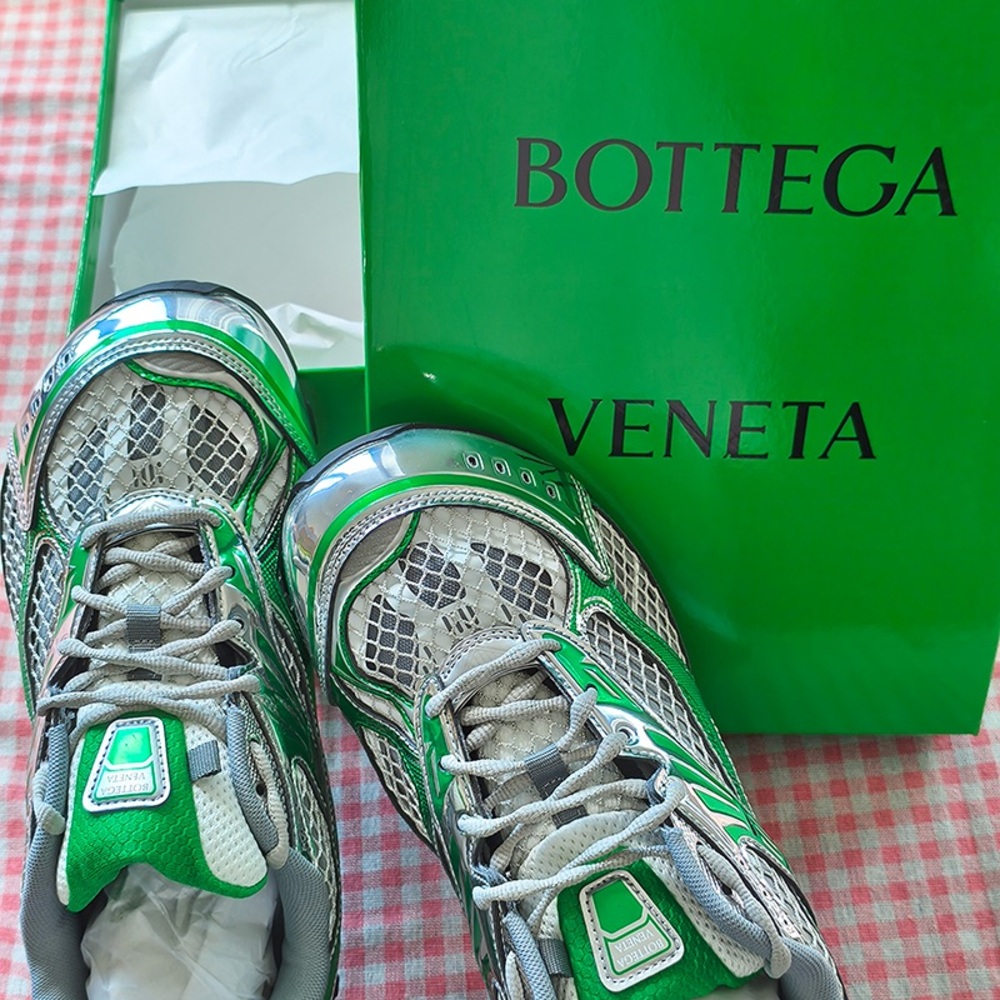 Bottega Veneta Green Sneakers In Metallic Rubber, Mesh And Fishnet